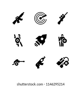 army icon set with rifle, launch and warrior vector icons for web and graphic design