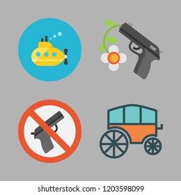 army icon set. vector set about weapons, submarine, chariot and gun icons set.