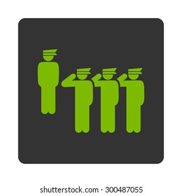 Army icon. This flat rounded square button uses eco green and gray colors and isolated on a white background.