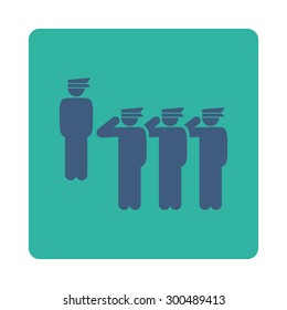 Army icon. This flat rounded square button uses cobalt and cyan colors and isolated on a white background.