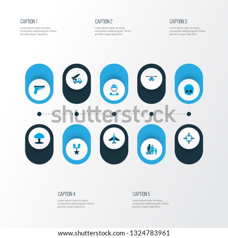 Army icons colored set with boom, armored car, fugitive and other refugee elements. Isolated vector illustration army icons.