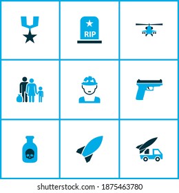 Army icons colored set with order, tomb, venom and other refugee elements. Isolated vector illustration army icons.