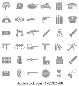 Army Icons. Gray Flat Design. Vector Illustration.