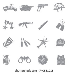 Army Icons. Gray Flat Design. Vector Illustration. 