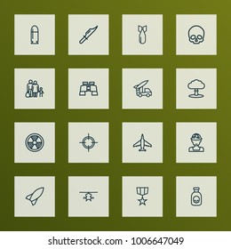 Army icons line style set with order, officer, radiation and other target  elements. Isolated vector illustration army icons.
