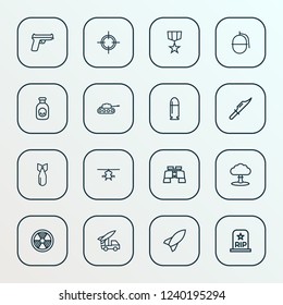 Army icons line style set with poison, bomb, bio hazard and other radiation  elements. Isolated vector illustration army icons.