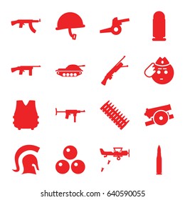 Army icons set. set of 16 army filled icons such as soldier emot, knight, cannon, canon ball, war helmet, bulletproof vest, bullet, ammo, tank, military plane