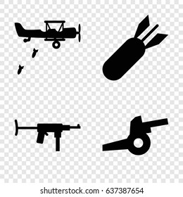 Army icons set. set of 4 army filled icons such as rocket bomb, cannon, military plane