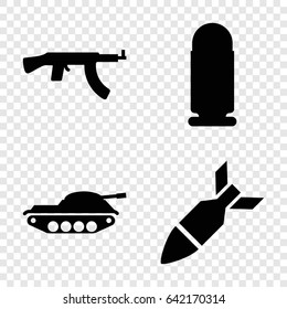 Army icons set. set of 4 army filled icons such as rocket bomb, bullet, tank