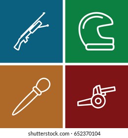 Army icons set. set of 4 army outline icons such as nail sawing, cannon, submachine gun