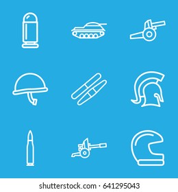Army icons set. set of 9 army outline icons such as sawing, knight, cannon, war helmet, bullet, tank