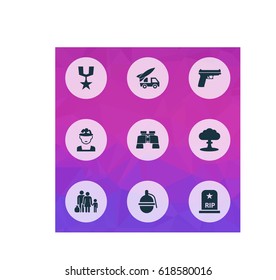 Army Icons Set. Collection Of Atom, Order, Ordnance And Other Elements. Also Includes Symbols Such As Gong, Atom, Military.