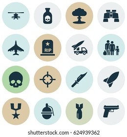 Army Icons Set. Collection Of Bombshell, Rip, Fugitive And Other Elements. Also Includes Symbols Such As Sniper, Rockets, Danger.