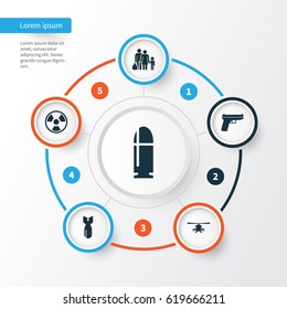 Army Icons Set. Collection Of Chopper, Rocket, Dangerous And Other Elements. Also Includes Symbols Such As Gun, Hazard, Fugitive.