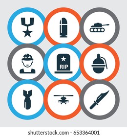 Army Icons Set. Collection Of Chopper, Cutter, Order And Other Elements. Also Includes Symbols Such As Cutter, Rip, Tomb.