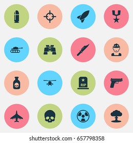 Army Icons Set. Collection Of Cranium, Target, Atom And Other Elements. Also Includes Symbols Such As Head, Tomb, Weapons.