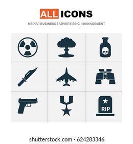 Army Icons Set. Collection Of Cutter, Glass, Dangerous And Other Elements. Also Includes Symbols Such As Bio, Zoom, Knife.