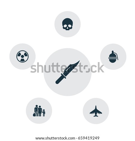 Army Icons Set. Collection Of Cutter, Dangerous, Fugitive And Other Elements. Also Includes Symbols Such As Cranium, Nuclear, Fugitive.