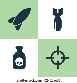 Army Icons Set. Collection Of Danger, Missile, Rocket And Other Elements. Also Includes Symbols Such As Poison, Danger, Missile.