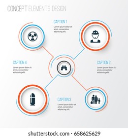 Army Icons Set. Collection Of Fugitive, Dangerous, Slug And Other Elements. Also Includes Symbols Such As Shot, Slug, Oficer.