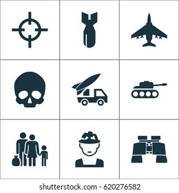 Army Icons Set. Collection Of Military, Panzer, Cranium And Other Elements. Also Includes Symbols Such As Oficer, Rockets, Military.