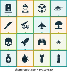 Army Icons Set. Collection Of Missile, Rip, Military And Other Elements. Also Includes Symbols Such As Grenade, Fatal, Head.