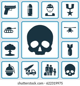Army Icons Set. Collection Of Order, Atom, Ordnance And Other Elements. Also Includes Symbols Such As Military, Bombshell, Tank.