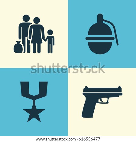 Army Icons Set. Collection Of Order, Fugitive, Bombshell And Other Elements. Also Includes Symbols Such As Medal, Fugitive, Bombshell.