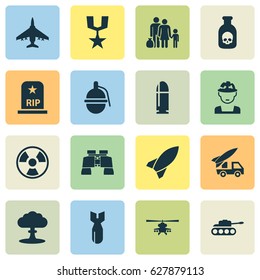 Army Icons Set. Collection Of Panzer, Rocket, Chopper And Other Elements. Also Includes Symbols Such As Tank, Order, Poison.