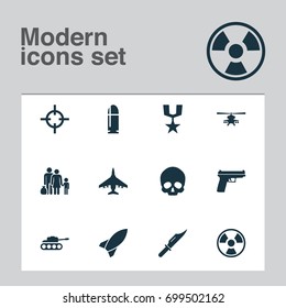 Army Icons Set. Collection Of Panzer, Slug, Dangerous And Other Elements. Also Includes Symbols Such As Refugee, Panzer, Fire.