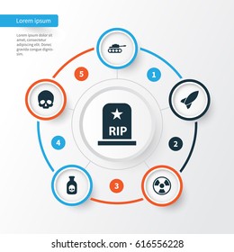Army Icons Set. Collection Of Rip, Dangerous, Danger And Other Elements. Also Includes Symbols Such As Grave, Tomb, Rip.