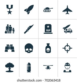 Army Icons Set. Collection Of Rip, Ordnance, Atom And Other Elements. Also Includes Symbols Such As Knife, Fatal, Cutter.