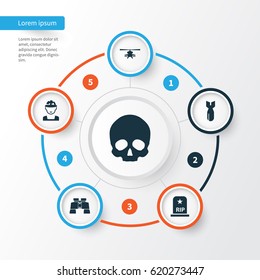 Army Icons Set. Collection Of Rocket, Cranium, Rip And Other Elements. Also Includes Symbols Such As Soldier, Rip, Oficer.
