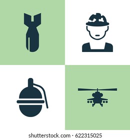 Army Icons Set. Collection Of Rocket, Military, Bombshell And Other Elements. Also Includes Symbols Such As Nuclear, Military, Grenade.