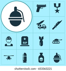 Army Icons Set. Collection Of Rocket, Danger, Order And Other Elements. Also Includes Symbols Such As Grave, Military, Fire.