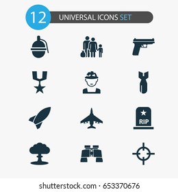 Army Icons Set. Collection Of Rocket, Atom, Order And Other Elements. Also Includes Symbols Such As Soldier, Grave, Glass.