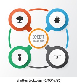 Army Icons Set. Collection Of Rocket, Bombshell, Atom And Other Elements. Also Includes Symbols Such As Atom, Rocket, Dynamite.
