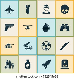 Army Icons Set. Collection Of Rocket, Danger, Chopper And Other Elements. Also Includes Symbols Such As Tomb, Hazard, Weapons.
