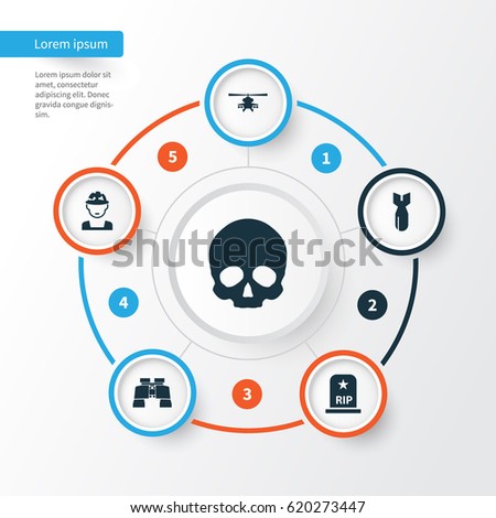 Army Icons Set. Collection Of Rocket, Cranium, Rip And Other Elements. Also Includes Symbols Such As Soldier, Rip, Oficer.