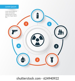 Army Icons Set. Collection Of Weapons, Fugitive, Slug And Other Elements. Also Includes Symbols Such As People, Slug, Grenade.