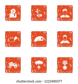 Army icons set. Grunge set of 9 army vector icons for web isolated on white background