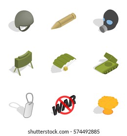 Army icons set. Isometric 3d illustration of 9 army vector icons for web