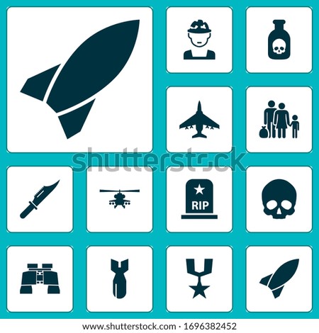 Army icons set with knife, bomb, helicopter and other fugitive elements. Isolated vector illustration army icons.