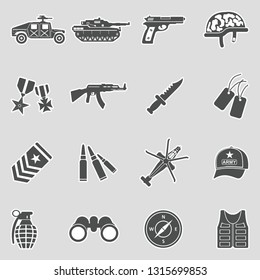 Army Icons. Sticker Design. Vector Illustration.