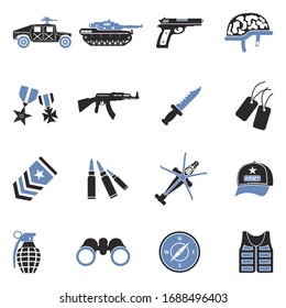 Iconos del ejército. Diseño plano de dos tonos. Ilustración vectorial.