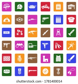 Army Icons. White Flat Design In Square. Vector Illustration.
