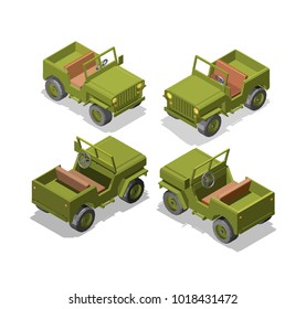 army jeep model 3D low poly green protective color reliable  vehicle high throughput games isometry