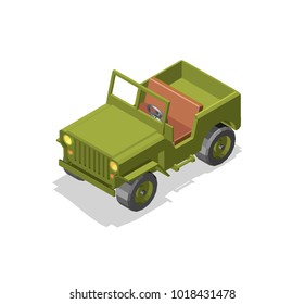 army jeep model 3D low poly green protective color reliable  vehicle high throughput games isometry