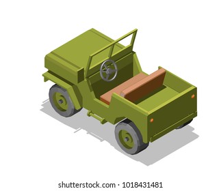army jeep model 3D low poly green protective color reliable  vehicle high throughput games isometry
