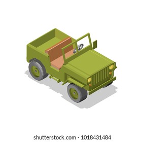 army jeep model 3D low poly green protective color reliable  vehicle high throughput games isometry